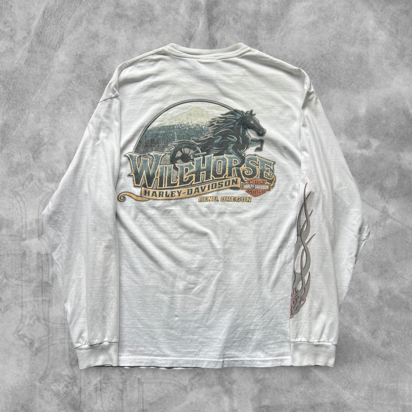White Harley Davison Wild Horse Long Sleeve Shirt 2000s (L)