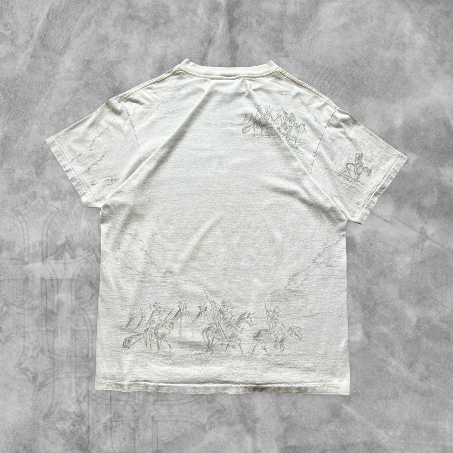 Faded Distressed White Native Eagle Shirt 1994 (L)