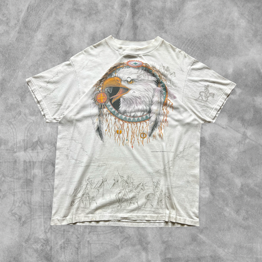 Faded Distressed White Native Eagle Shirt 1994 (L)