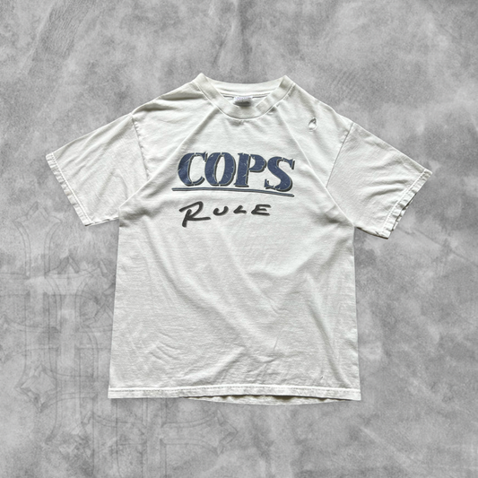 White Distressed COPS Rule Shirt 1999s (L)