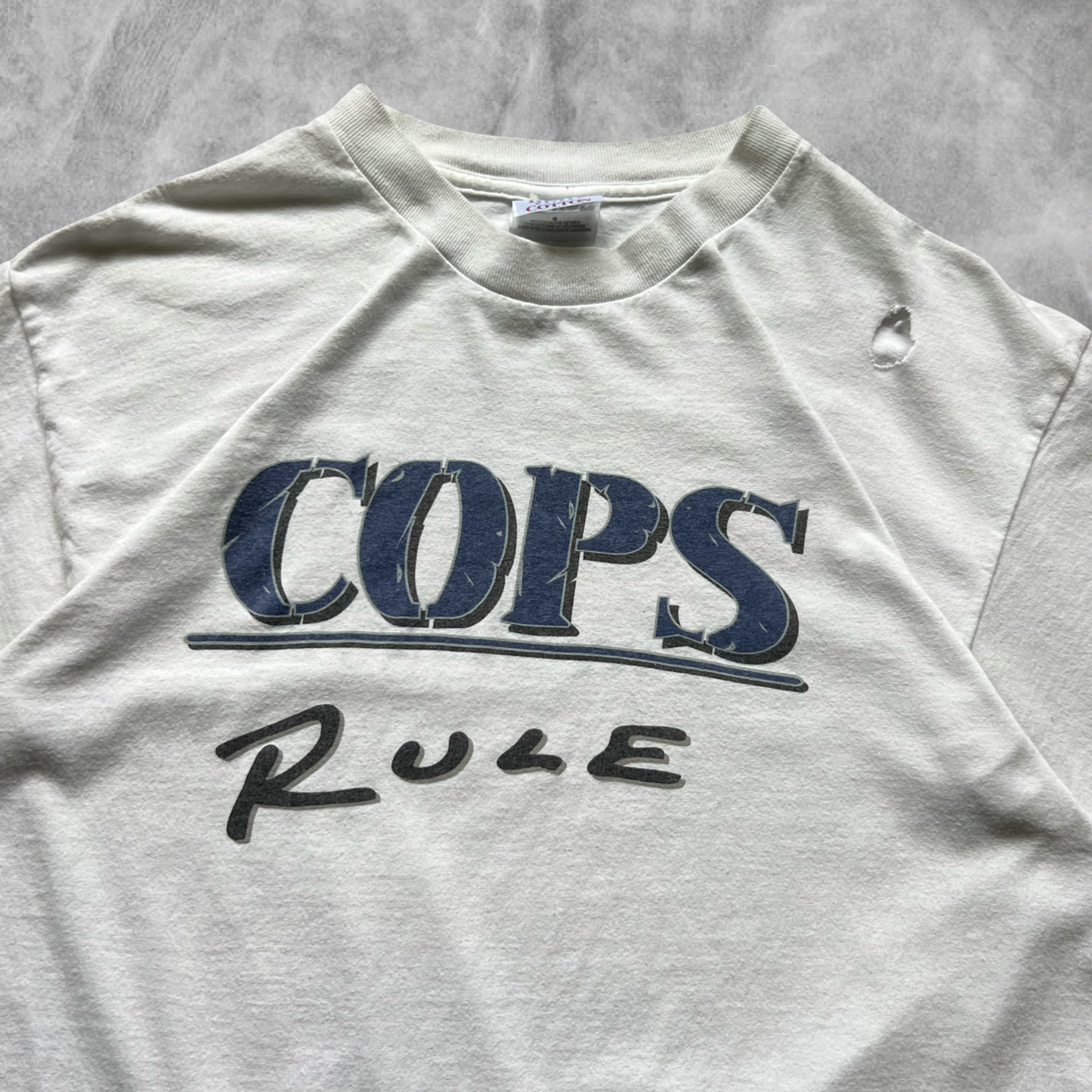 White Distressed COPS Rule Shirt 1999s (L)