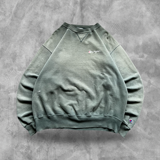 Faded Distressed Forrest Green Champion Sweatshirt 1990s (XL)