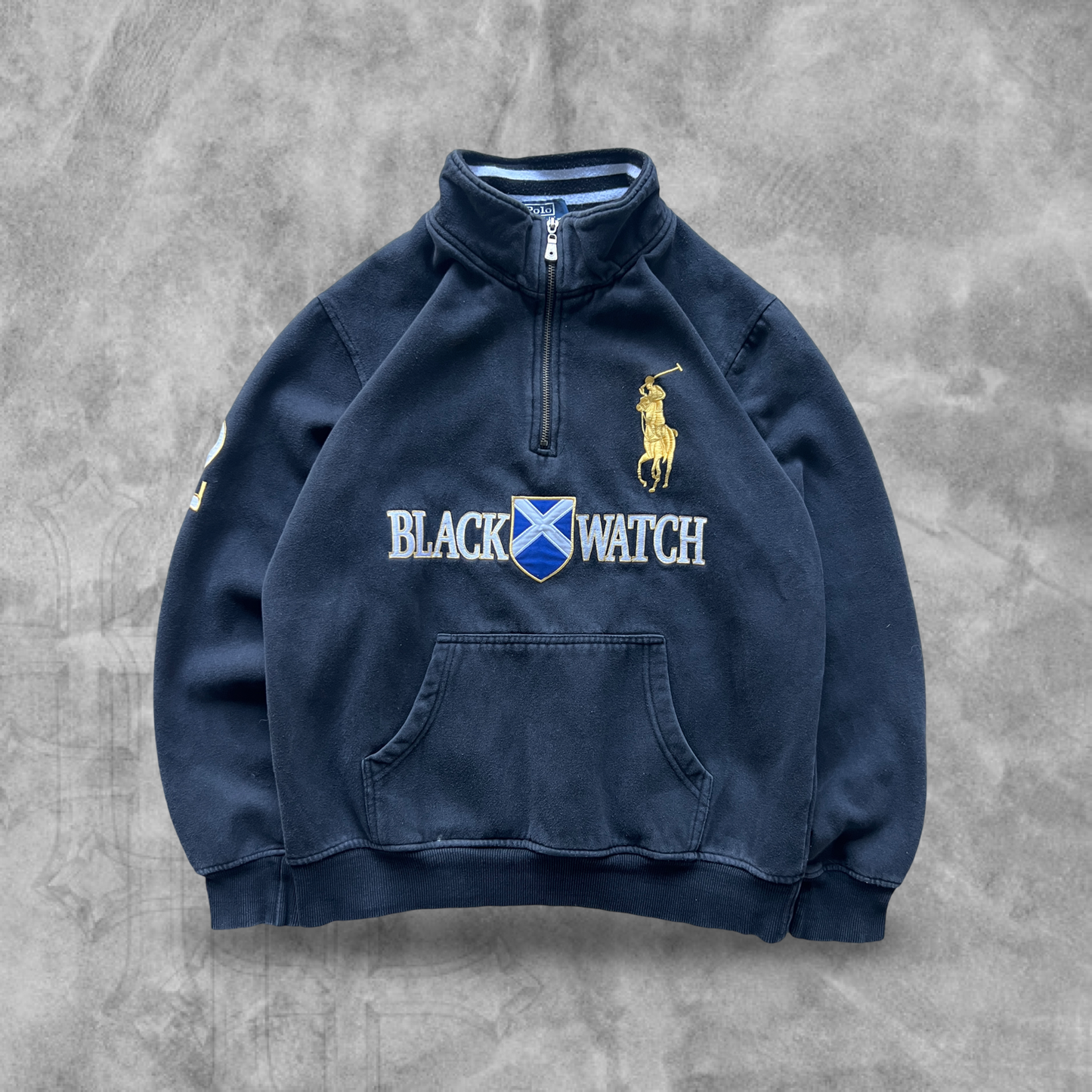 Black Polo Ralph Lauren Black Watch Quarter Zip 1990s (M)