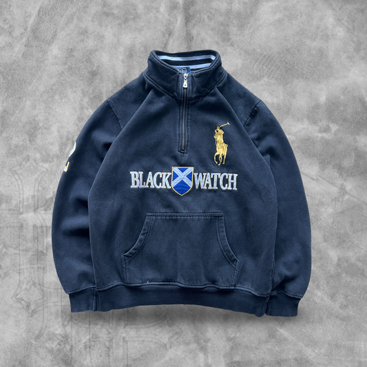 Black Polo Ralph Lauren Black Watch Quarter Zip 1990s (M)