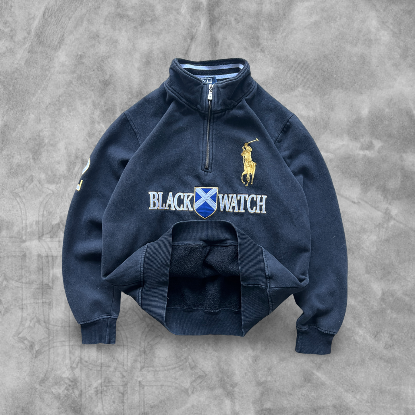 Black Polo Ralph Lauren Black Watch Quarter Zip 1990s (M)