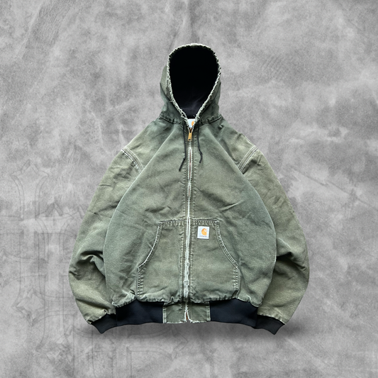 Faded Moss Green Carhartt Hooded Jacket 1990s (L)