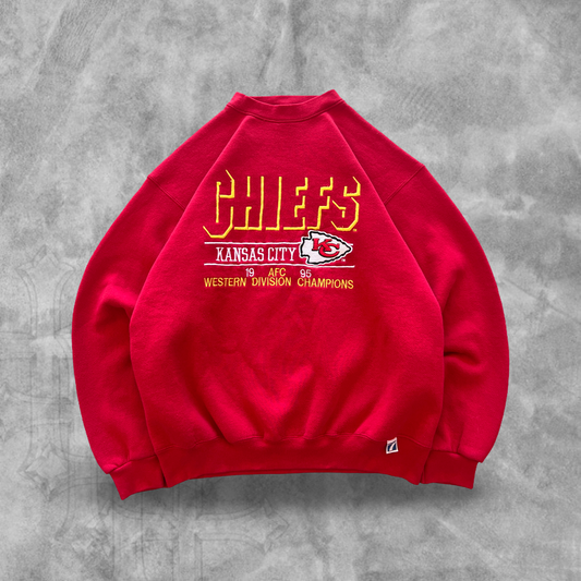 Cherry Red Kansas City Chiefs Sweatshirt 1990s (L)