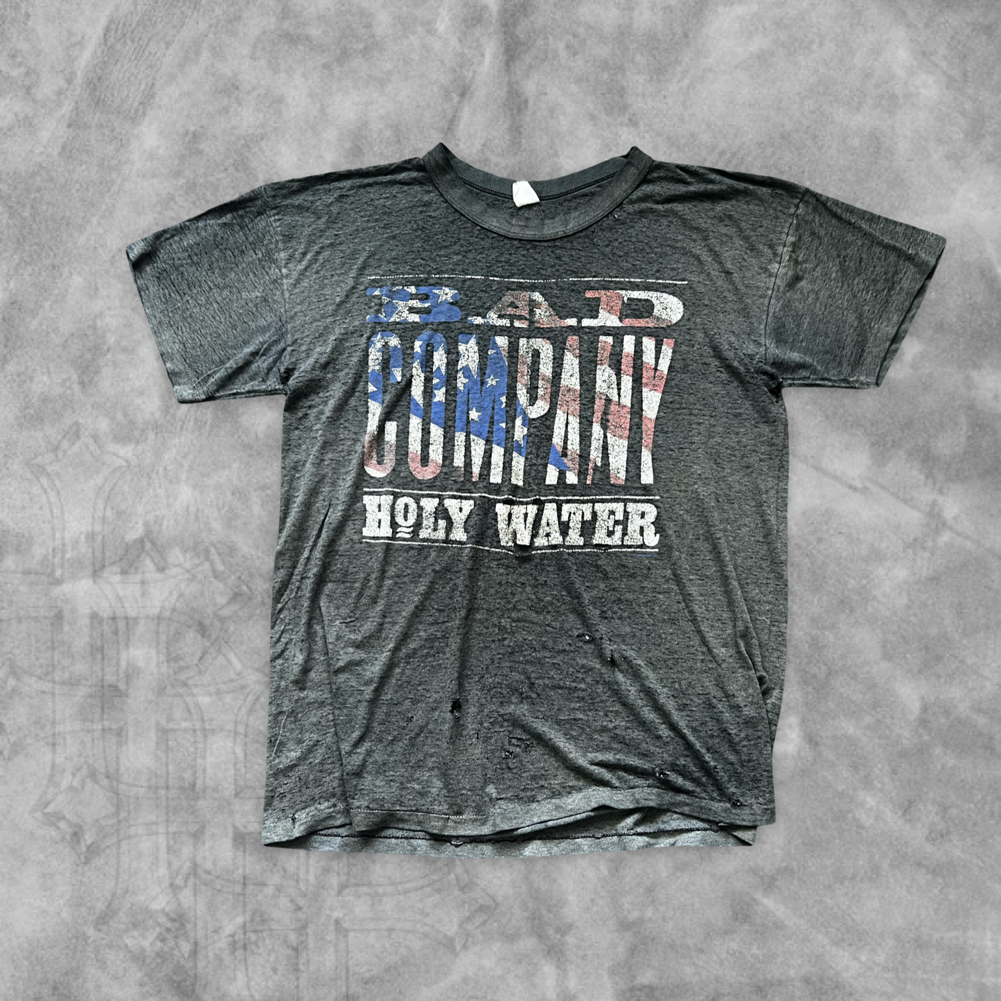 Faded Distressed Black Holy Water Bad Company Shirt 1989 (L)