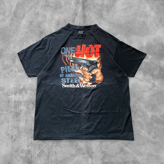 Black One Hot Piece Of American Steel Smith & Wesson 3D Emblem Shirt 1992 (XL)