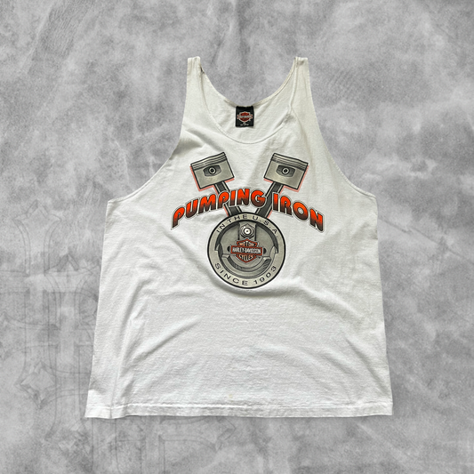White Harley Davidson Pumping Iron Tank 1990s (XL)