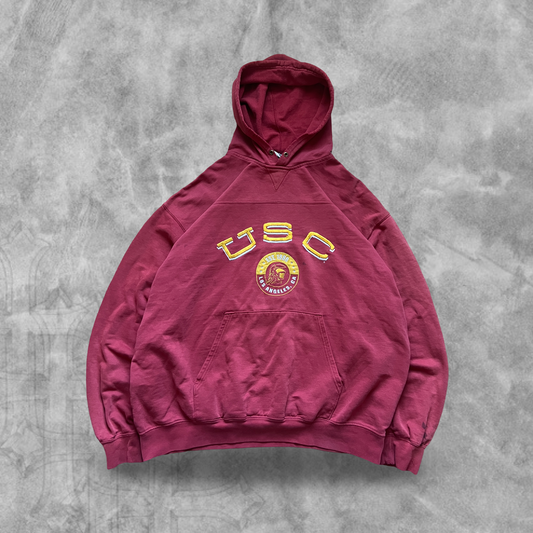Faded Distressed Red USC Hoodie 1990s (XL)