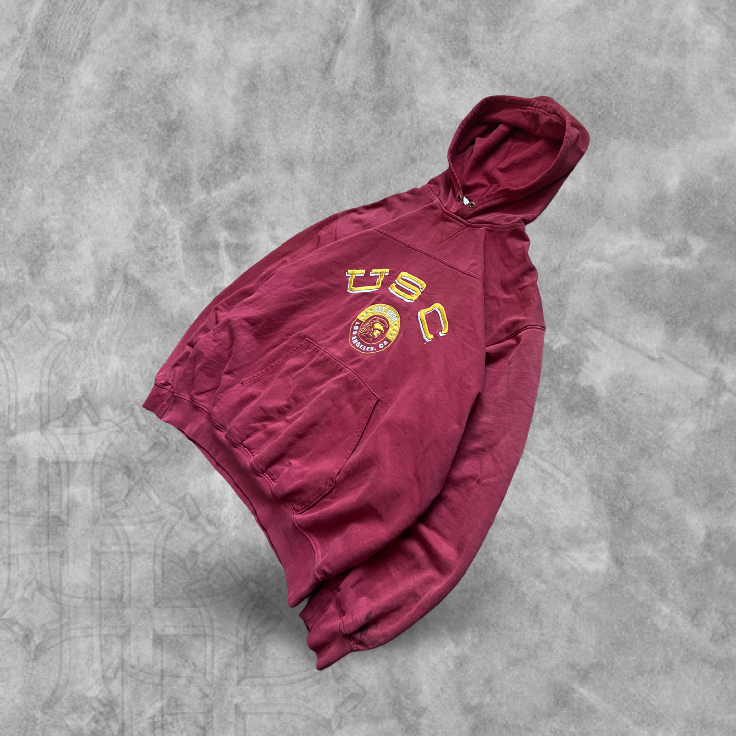 Faded Distressed Red USC Hoodie 1990s (XL)