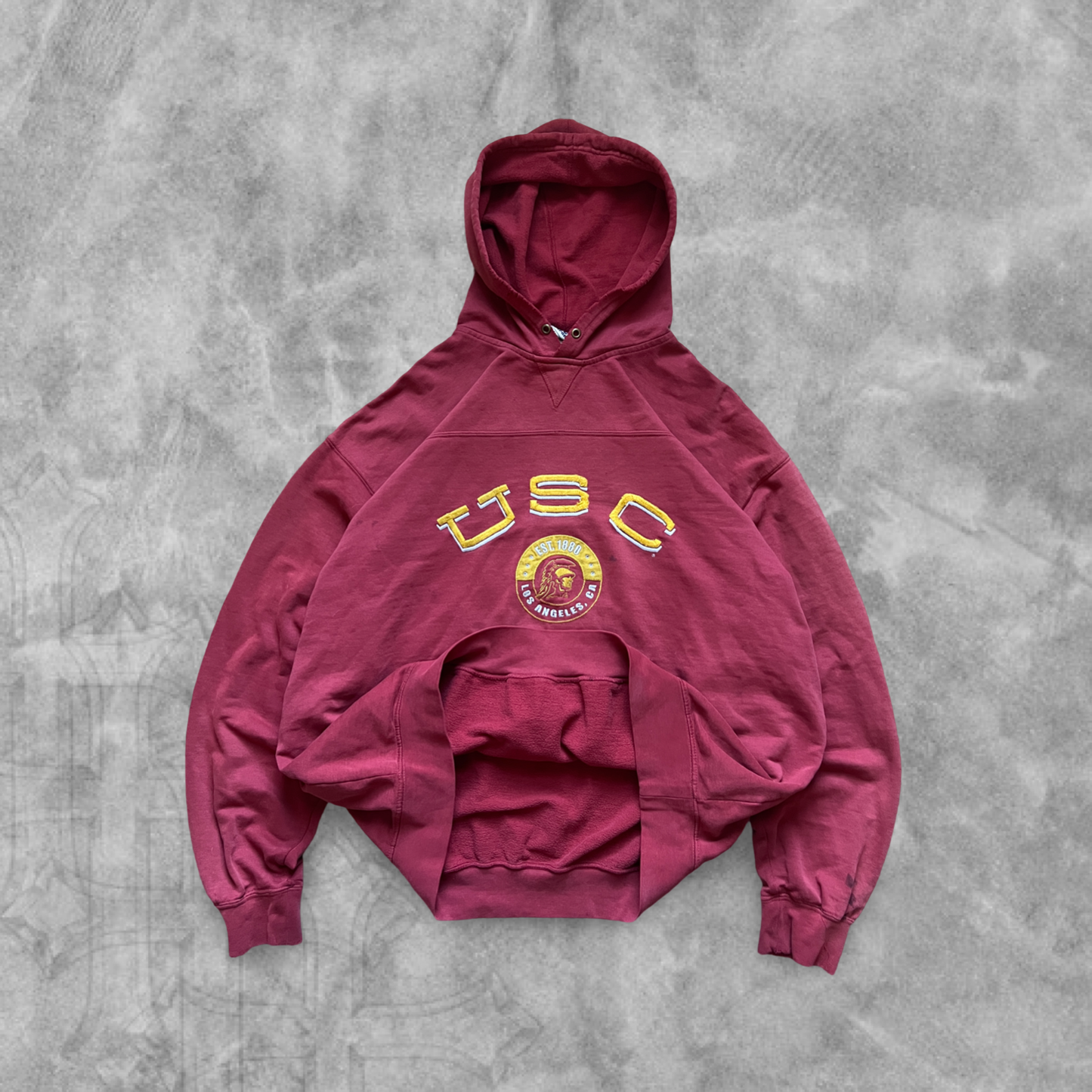 Faded Distressed Red USC Hoodie 1990s (XL)