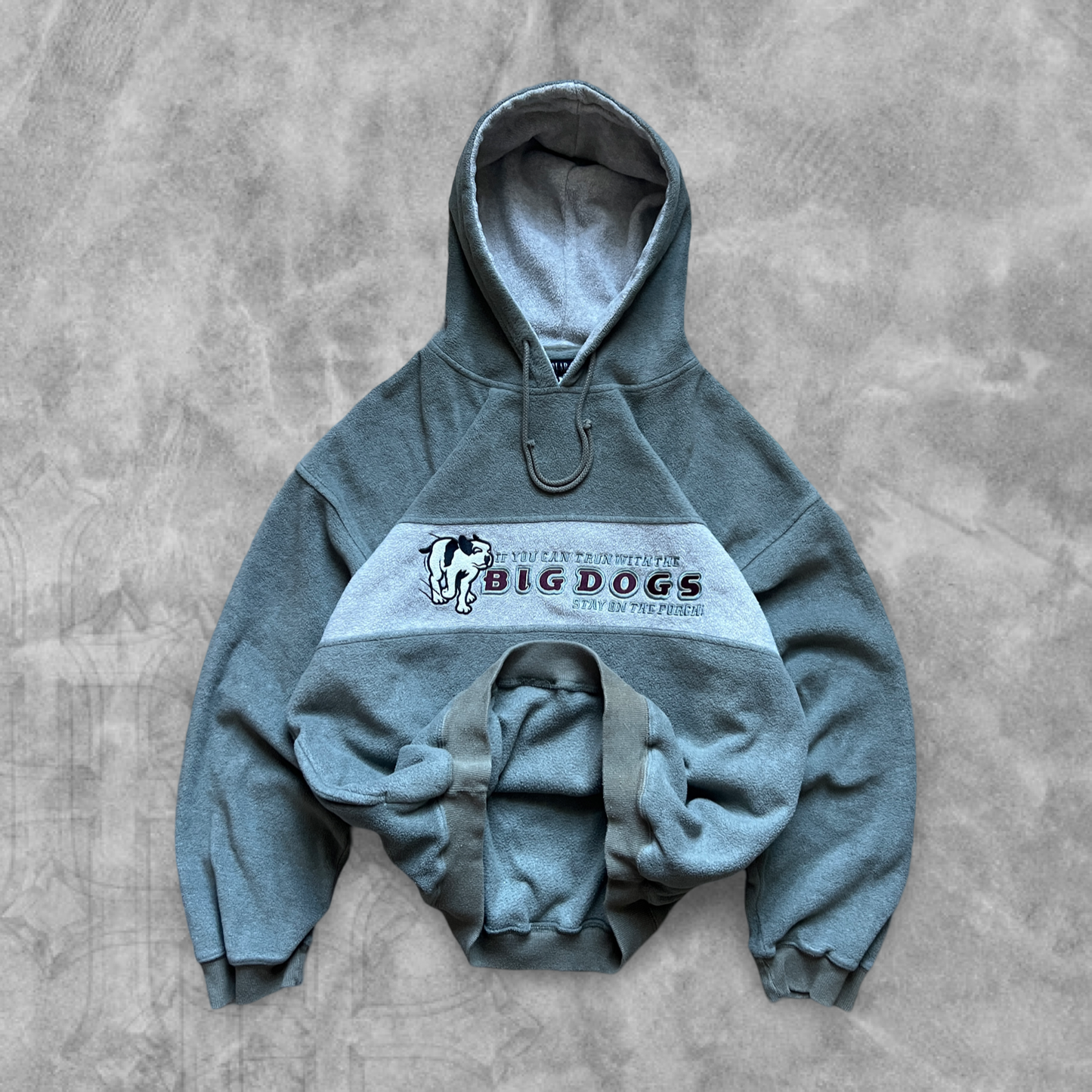 Olive Green Big Dogs Fleece Hoodie 1990s (L)