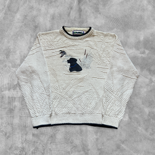 Cream Dog Textured Sweater 1990s (L)