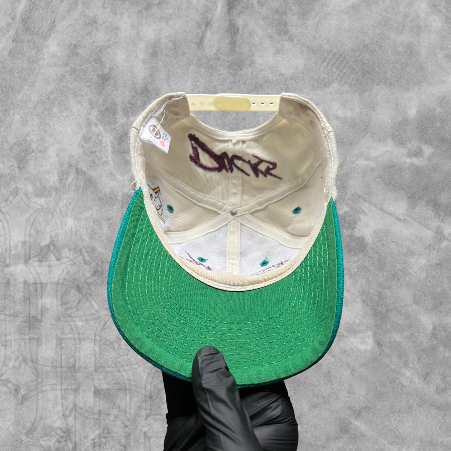 Bone White Might Ducks Script SnapBack Hat 1990s