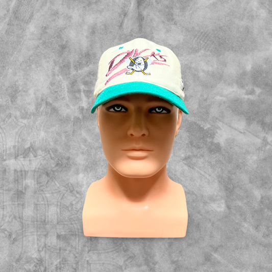 Bone White Might Ducks Script SnapBack Hat 1990s