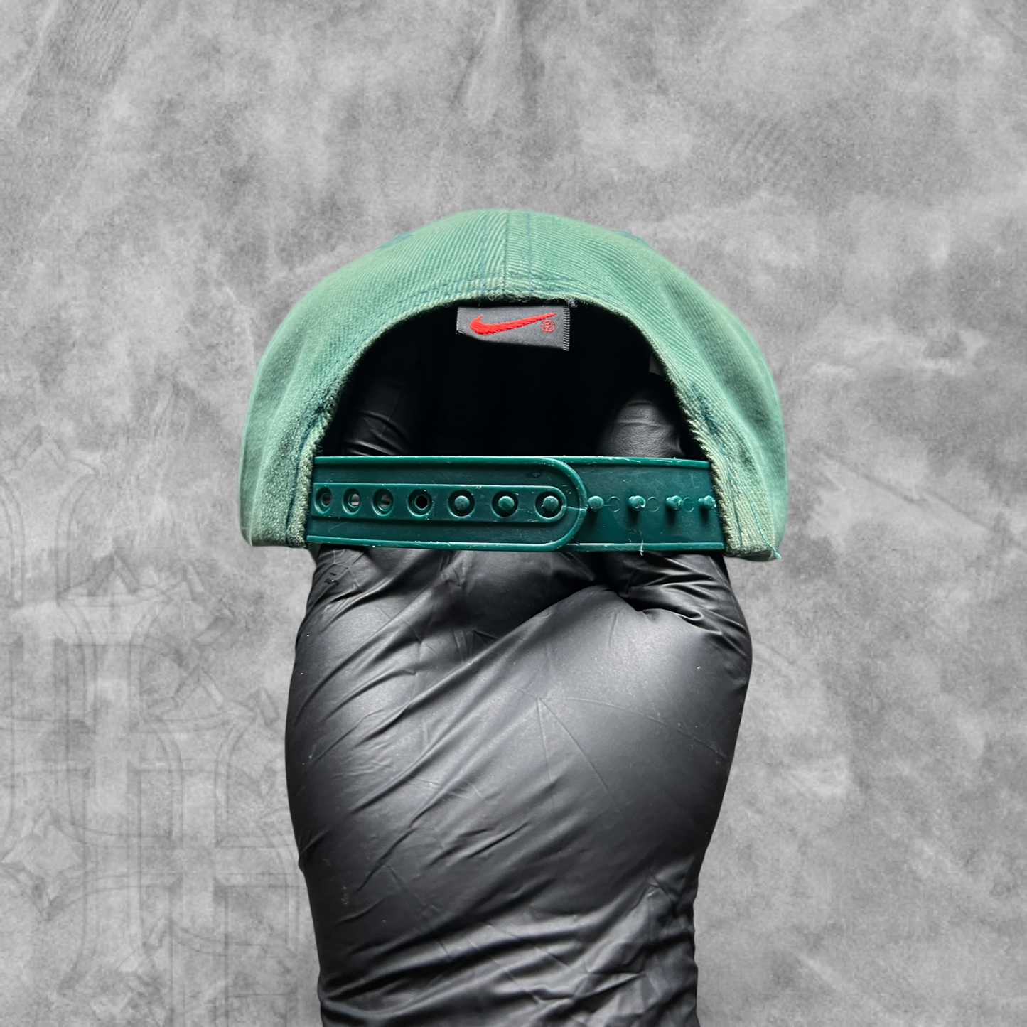 Faded Forrest Green Nike Arch Spellout SnapBack Hat 1990s
