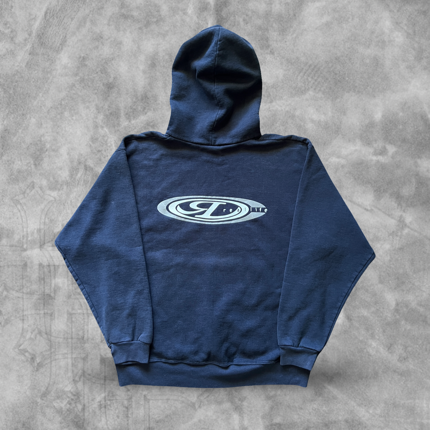 Navy Blue Real Life Hoodie 1990s (L)