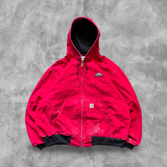 Cherry Red Carhartt Hooded Jacket 1990s (XXL)