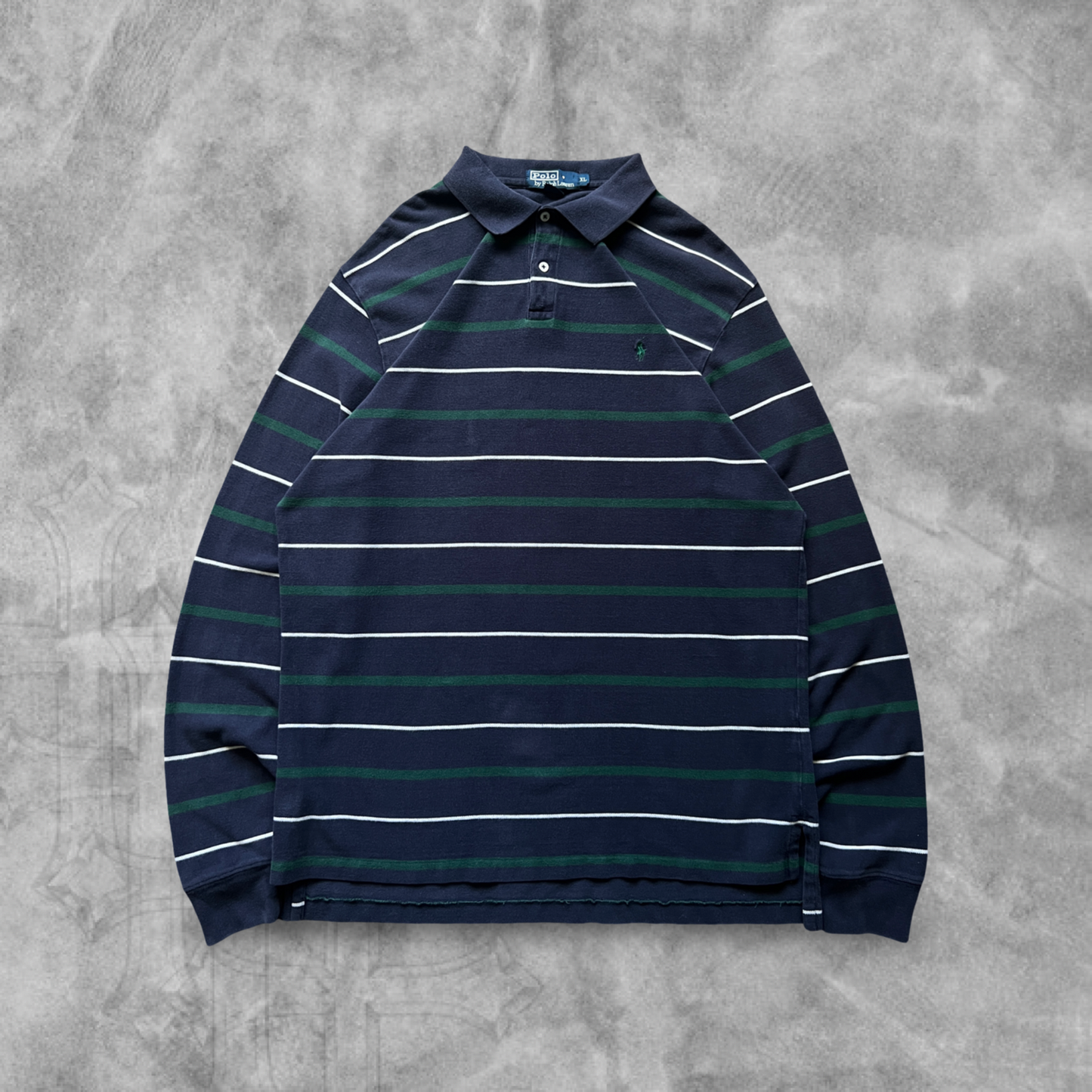Blue/Green/White Striped Polo Rugby Shirt 1990s (XL)