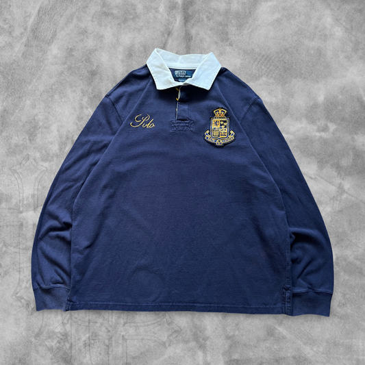 Navy Blue Polo Rugby Shirt 1990s (XXL)