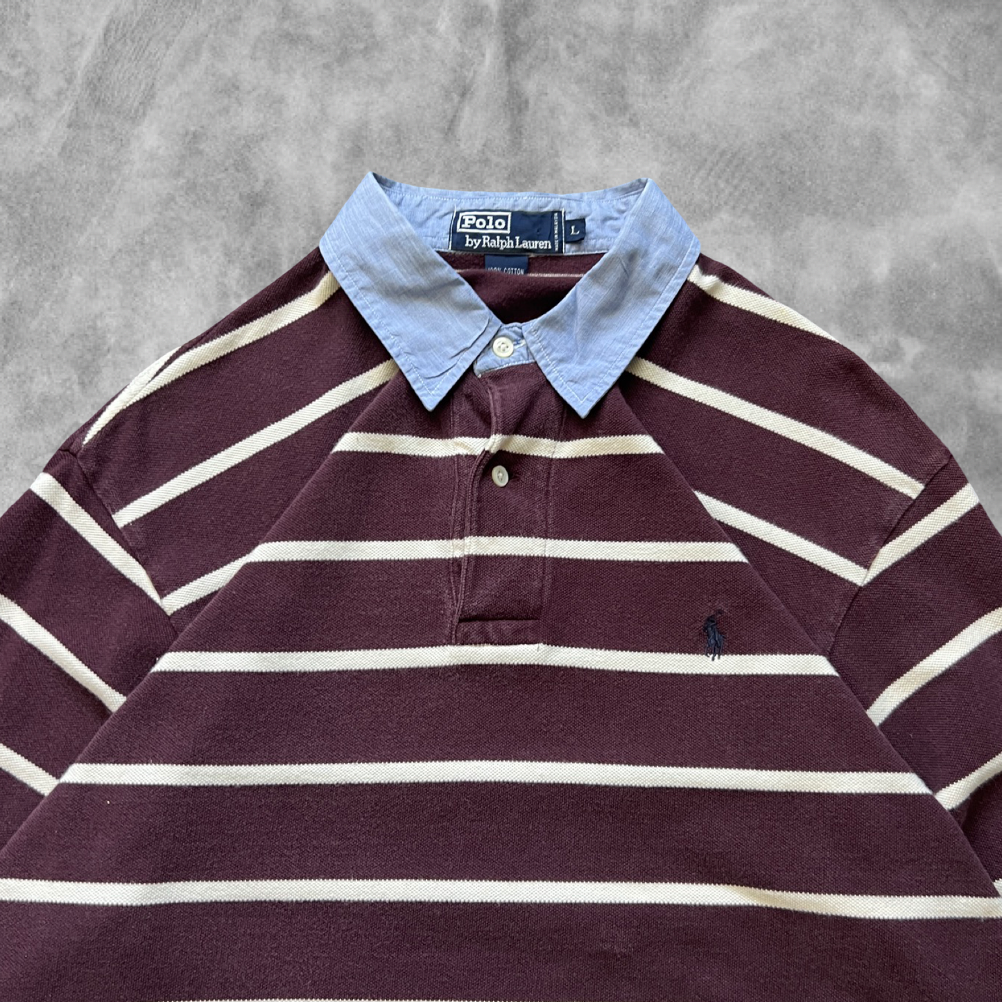 Maroon Striped Polo Rugby Shirt 1990s (L)