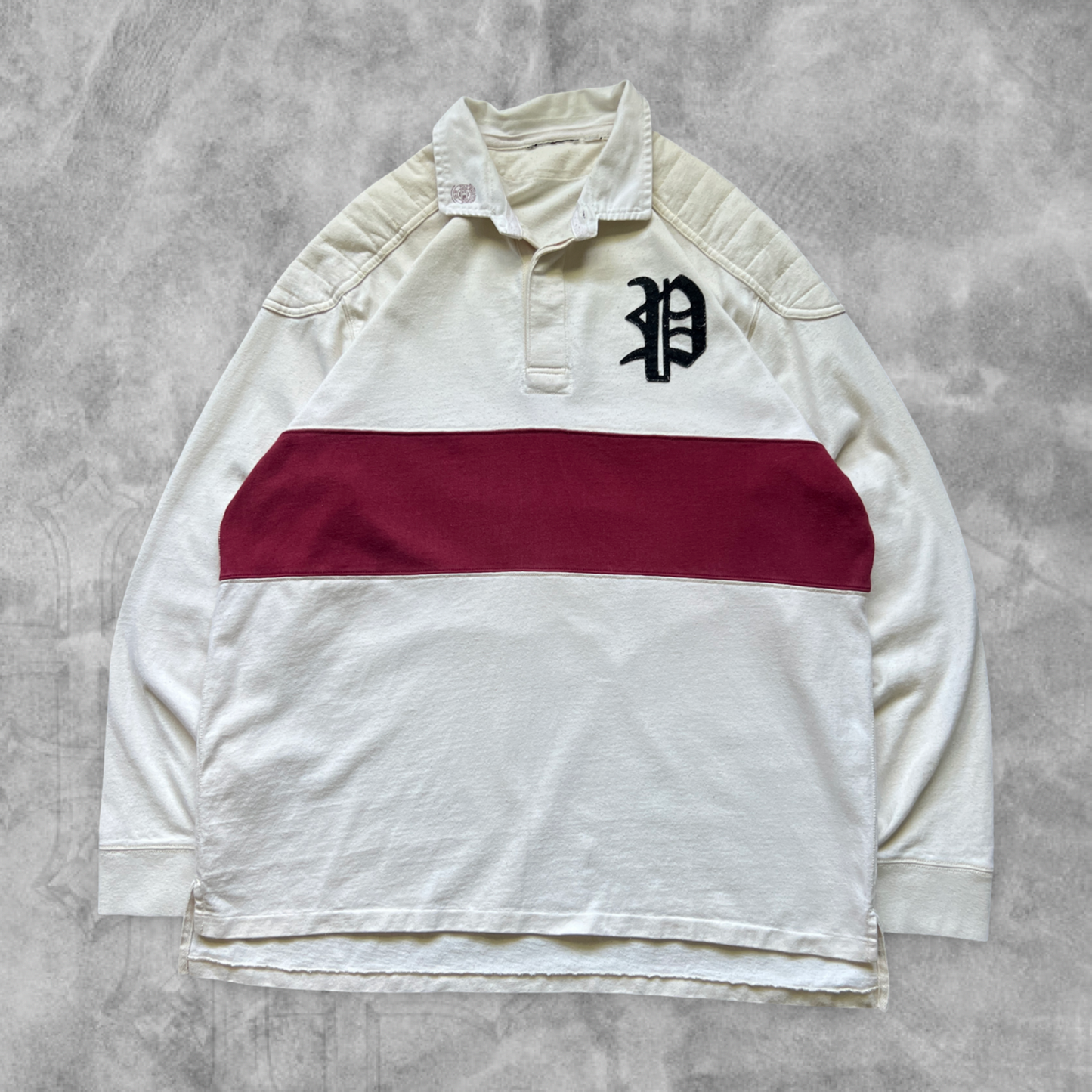 White Striped Polo Rugby Shirt 1990s (XL)