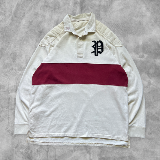 White Striped Polo Rugby Shirt 1990s (XL)