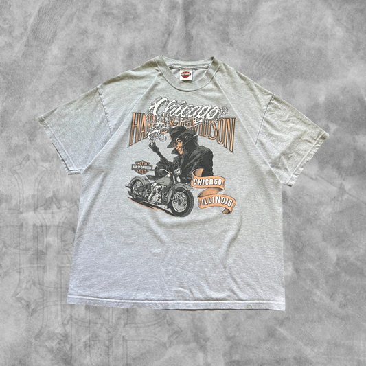 Grey Harley Davidson Tommy Gun Shirt 2000s (XL)