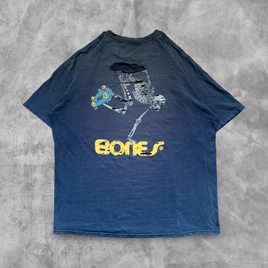 Navy Blue Thrashed Bones Skate Shirt 2000s (XL)