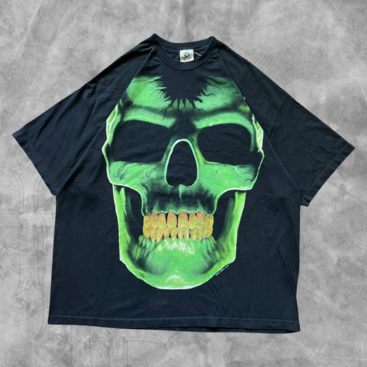 Black Green Skull Liquid Blue Shirt 1990s (XXL)