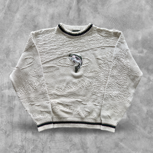 Cream Bass Textured Knit Sweater 1990s (XL)