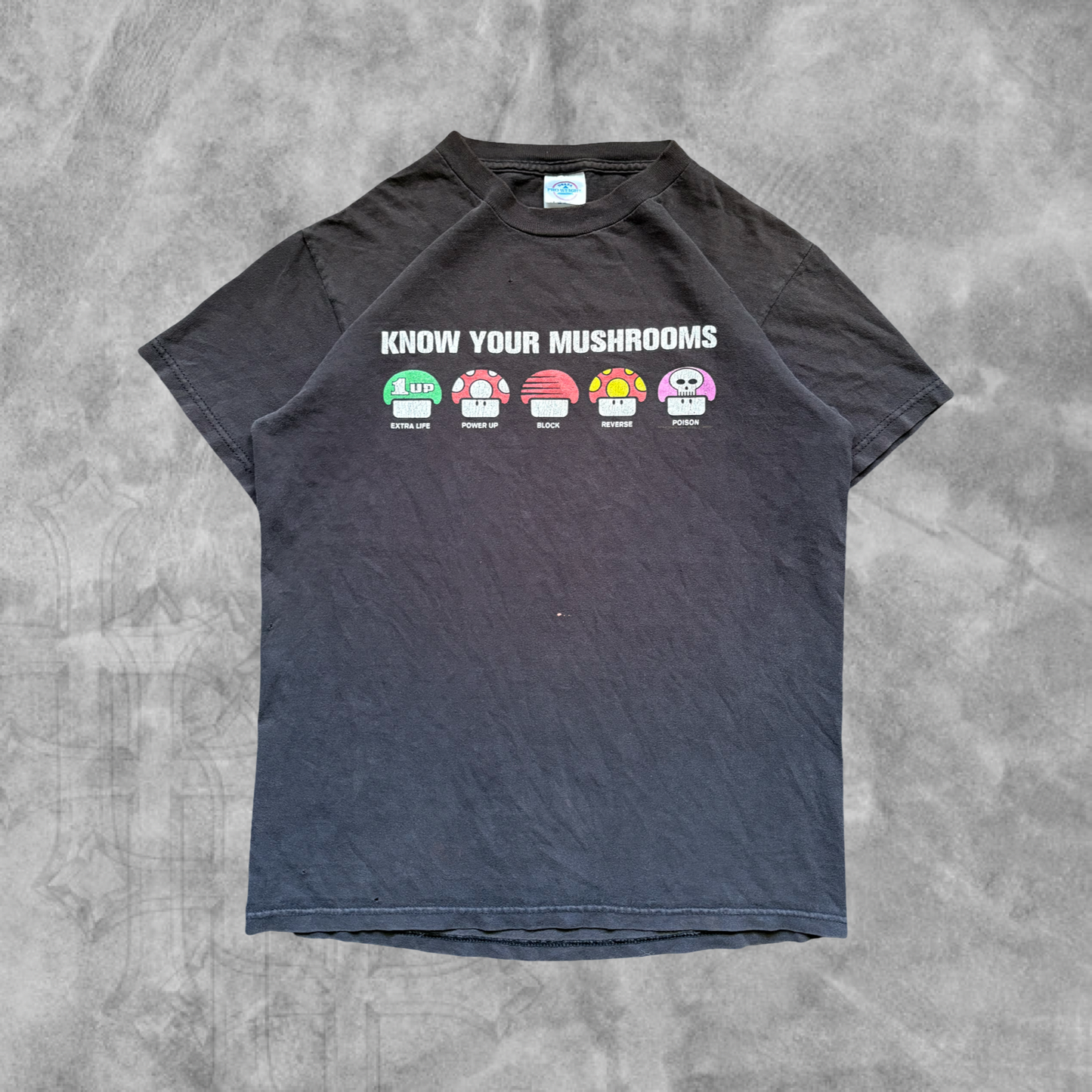 Faded Black Know Your Mushrooms Shirt 1990s (S)