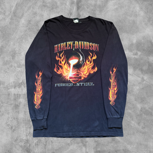 Black Harley Davidson Flame Long Sleeve Shirt 2000s (XL)