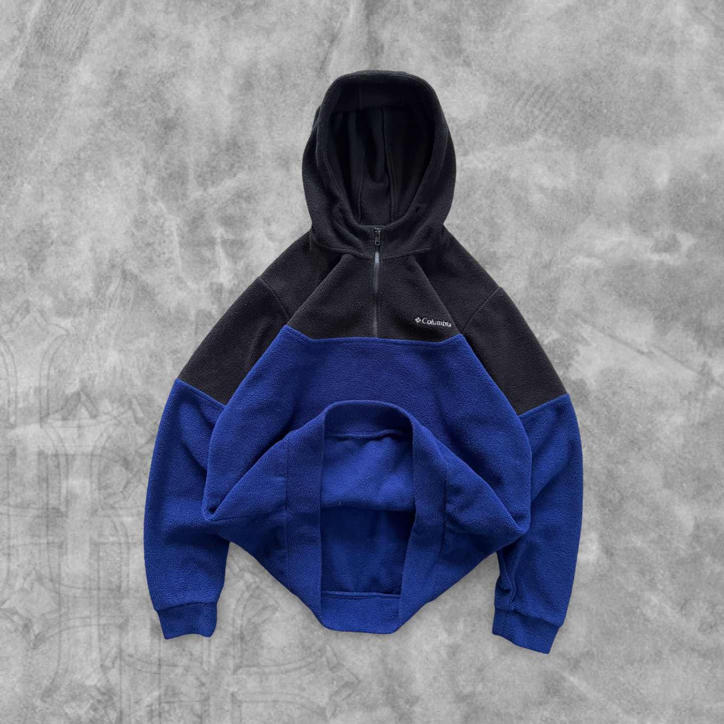 Black/Blue Columbia Fleece Hooded Jacket 2000s (XL)