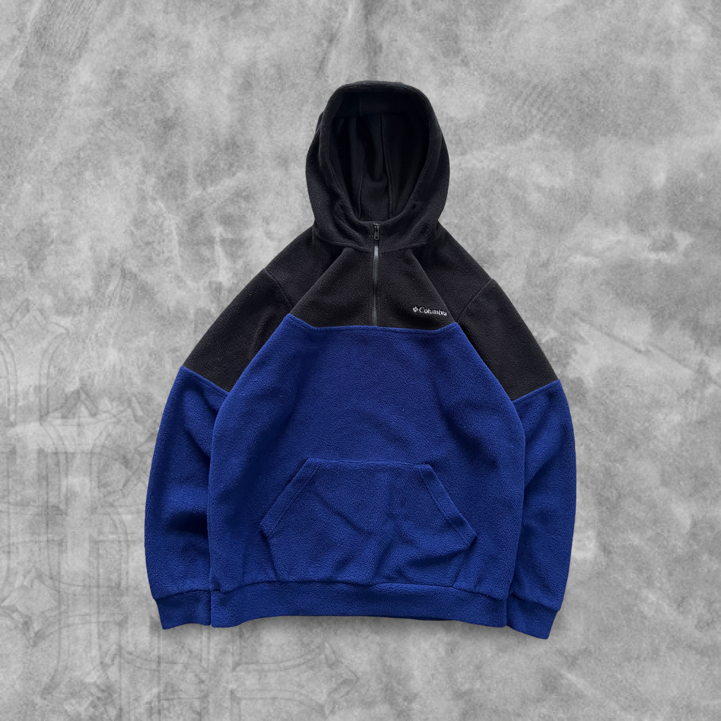 Black/Blue Columbia Fleece Hooded Jacket 2000s (XL)