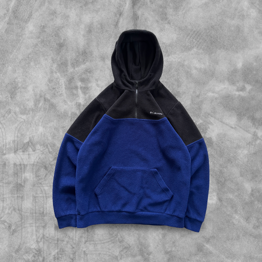 Black/Blue Columbia Fleece Hooded Jacket 2000s (XL)