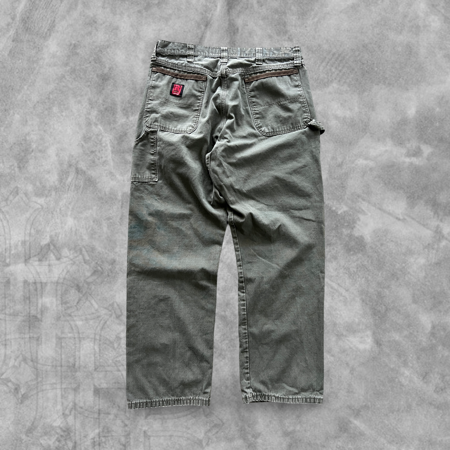 Faded Olive Green Wrangler Riggs Carpenter Pants 2000s (36x32)