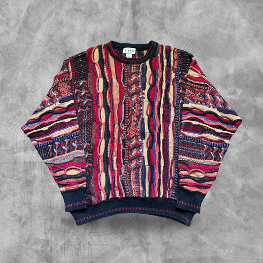 Multi Colored 3D Knit Sweater 1990s (XL)