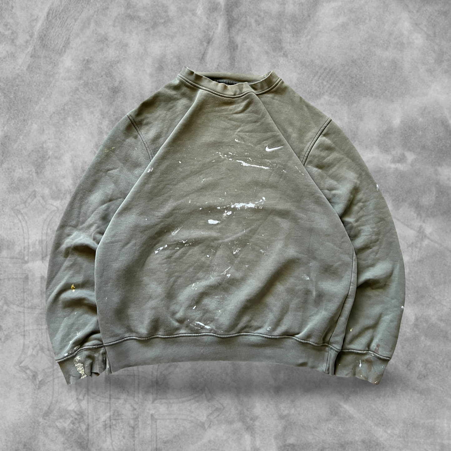 Olive Green Paint Splattered Nike Sweatshirt 2000s (M)