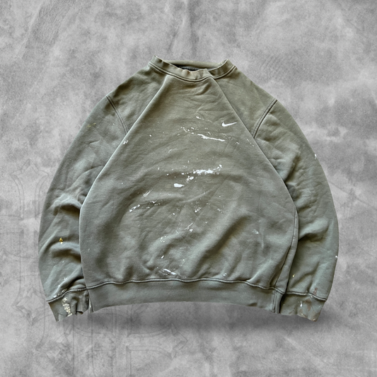 Olive Green Paint Splattered Nike Sweatshirt 2000s (M)