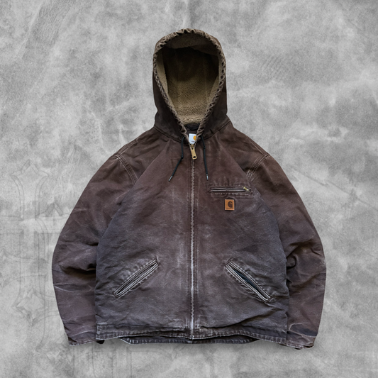 Mocha Brown Carhartt Sherpa Lined Hooded Jacket 2000s (L)