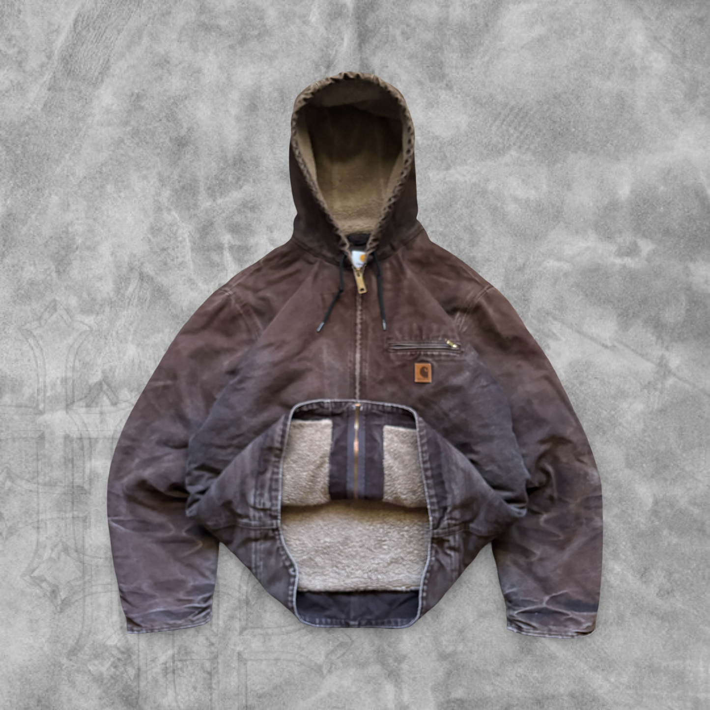 Mocha Brown Carhartt Sherpa Lined Hooded Jacket 2000s (L)