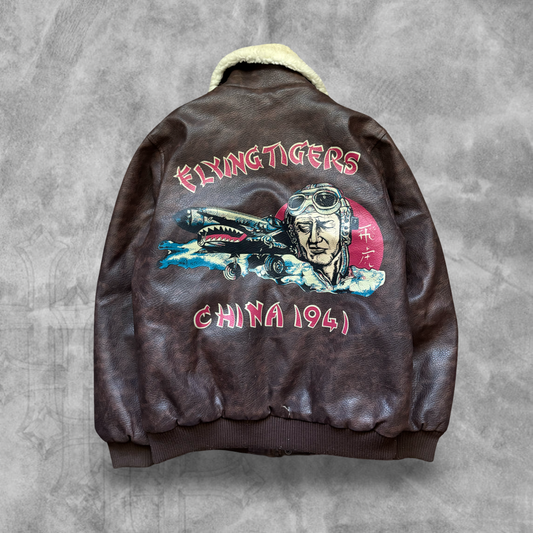 Brown Flying Tigers Leather Jacket 1990s (M)