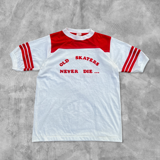 White “Old Skaters Never Die” Shirt 1980s (M)