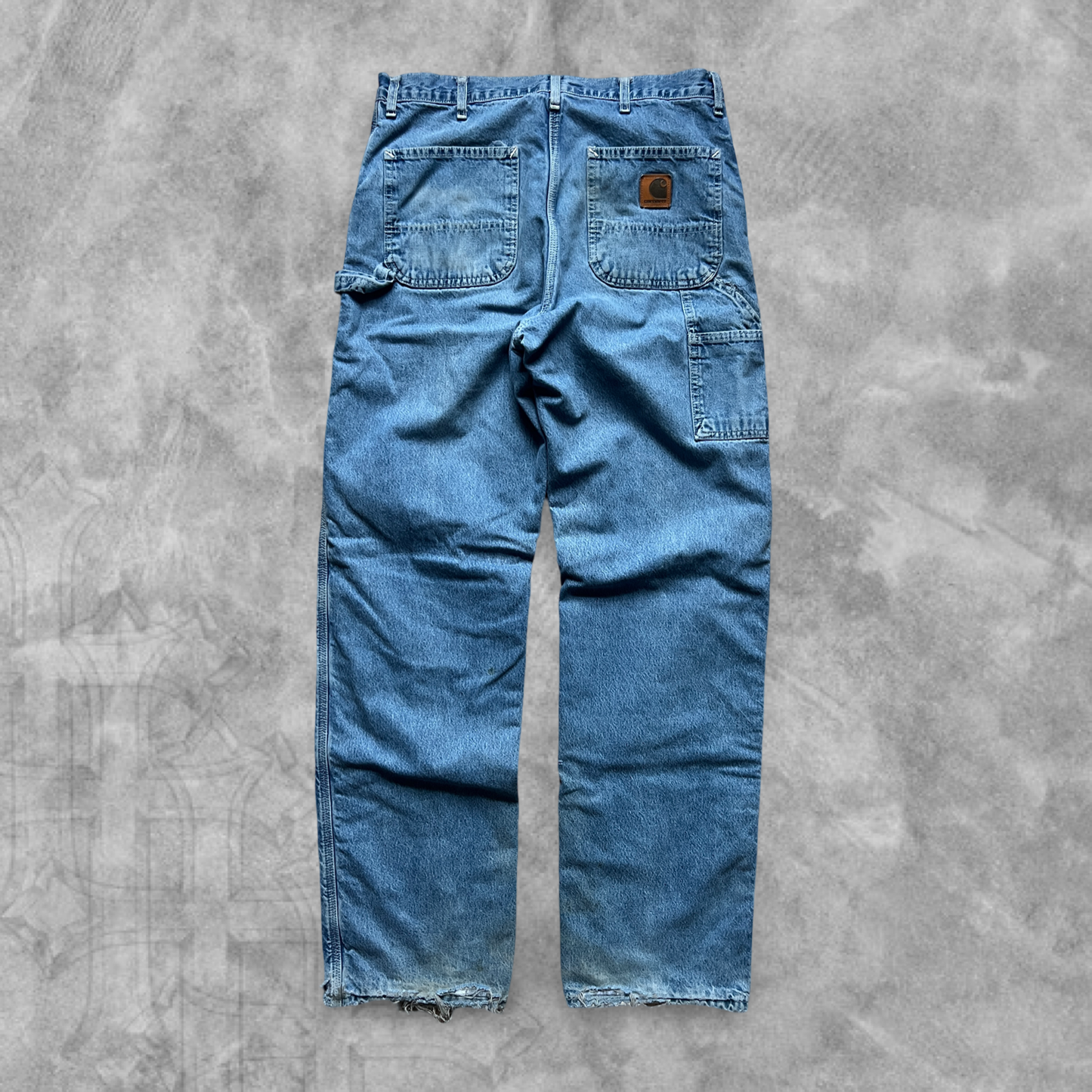 Faded Distressed Denim Carhartt Flannel Lined Carpenter Pants 1990s (35x35)