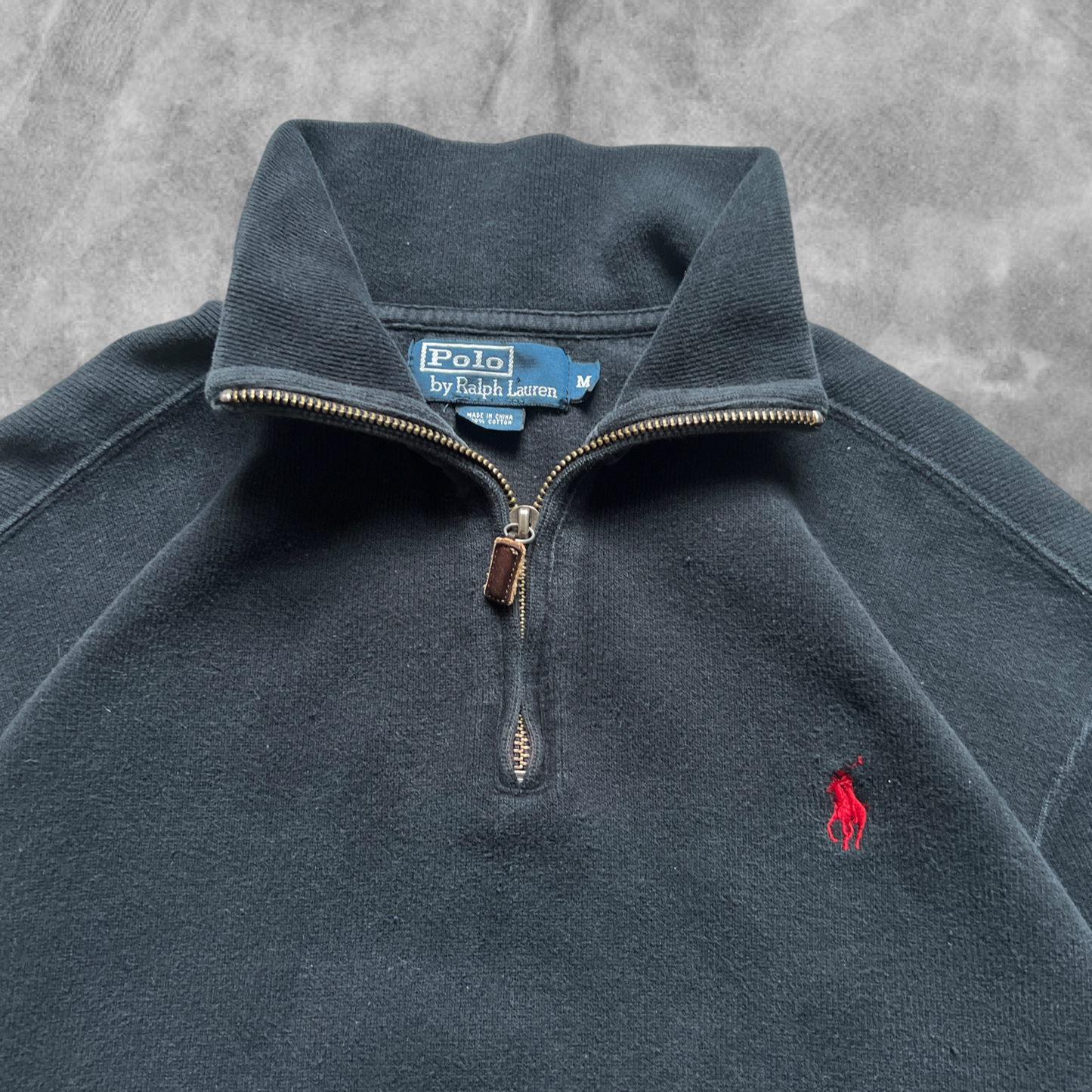 Black Polo Ralph Lauren Quarter Zip Pullover 1990s (M)