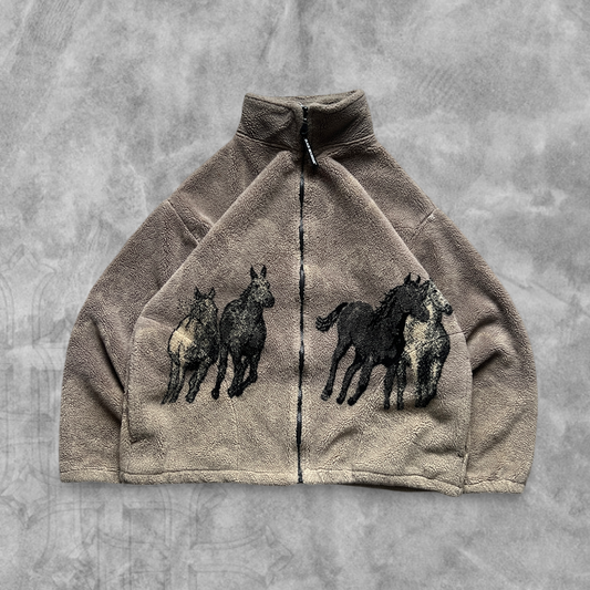 Brown Black Horse Fleece Jacket 1990s (M)
