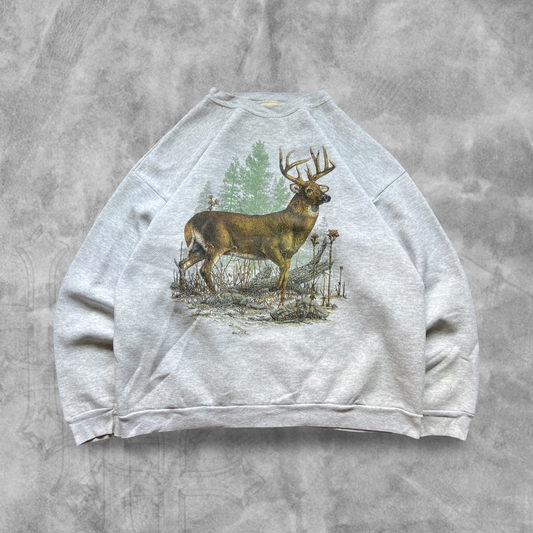Gray Deer in Nature Sweatshirt 1990s (XL)